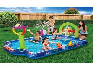 Check Banzai Big Splash Inflatable Activity Wading Kiddie Pool Sprayer Baske Slide