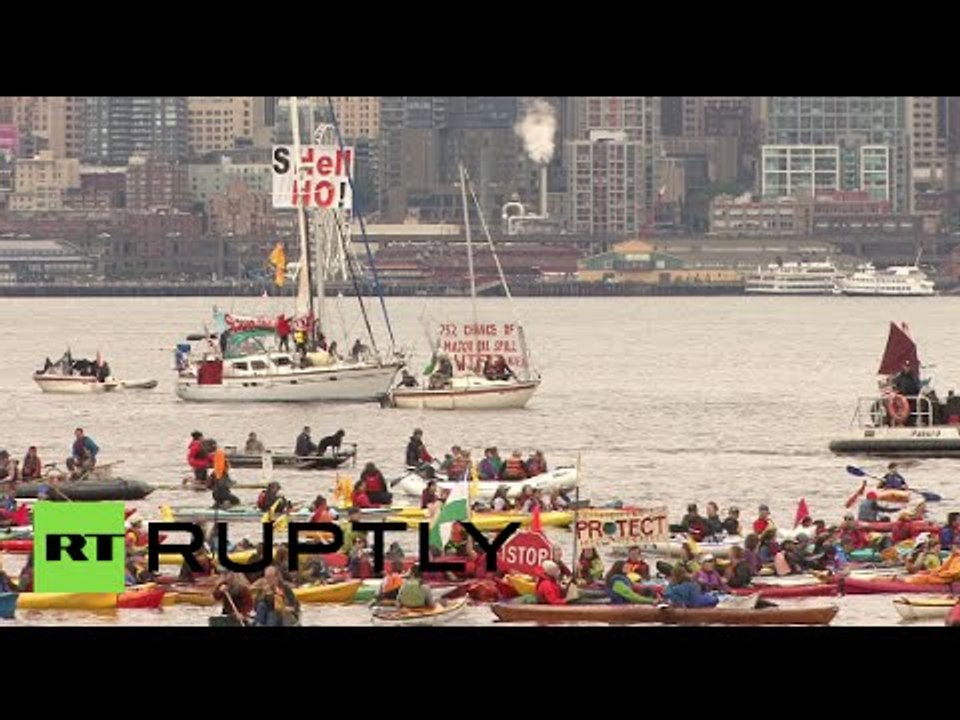 ‘Shell no!’ Seattle kayaktivist fleet protests Arctic drilling