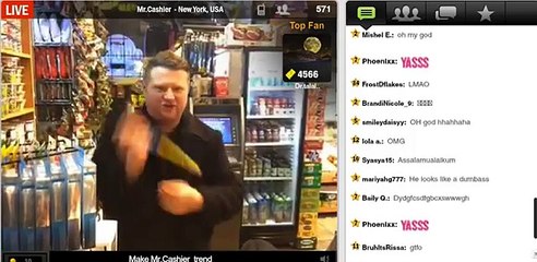 Crazy white rapper at Mr Cashier's store in NY