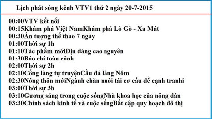 Lịch phát sóng kênh VTV1 thứ 2 ngày 20-7-2015