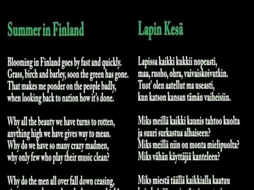 Eino Leino, Lapin Kesä - Summer in Lapland, English lyrics