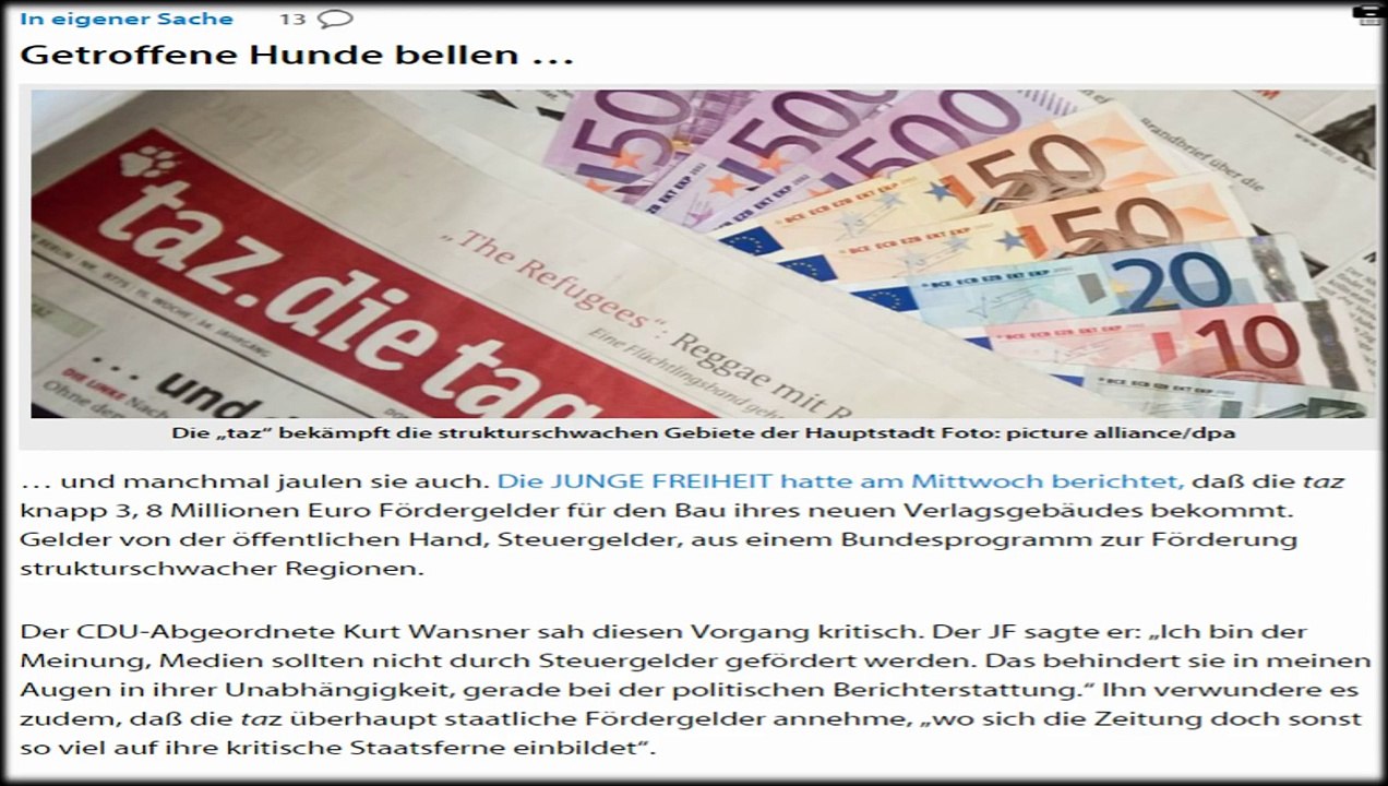 Aktuell: Tageszeitung "TAZ" lässt sich finanzieren von Steuergeldern [mehr als 3,7 Millionen]