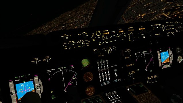 FSX - PMDG 747 night landing cockpit view [i5-2500K - radeon 6970] - HD