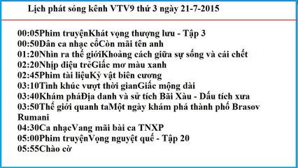 Lịch phát sóng kênh VTV9 thứ 3 ngày 21-7-2015