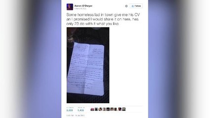 Homeless man hired after handwritten resume is re-tweeted thousands of times