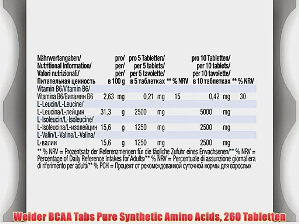 Weider BCAA Tabs Pure Synthetic Amino Acids 260 Tabletten