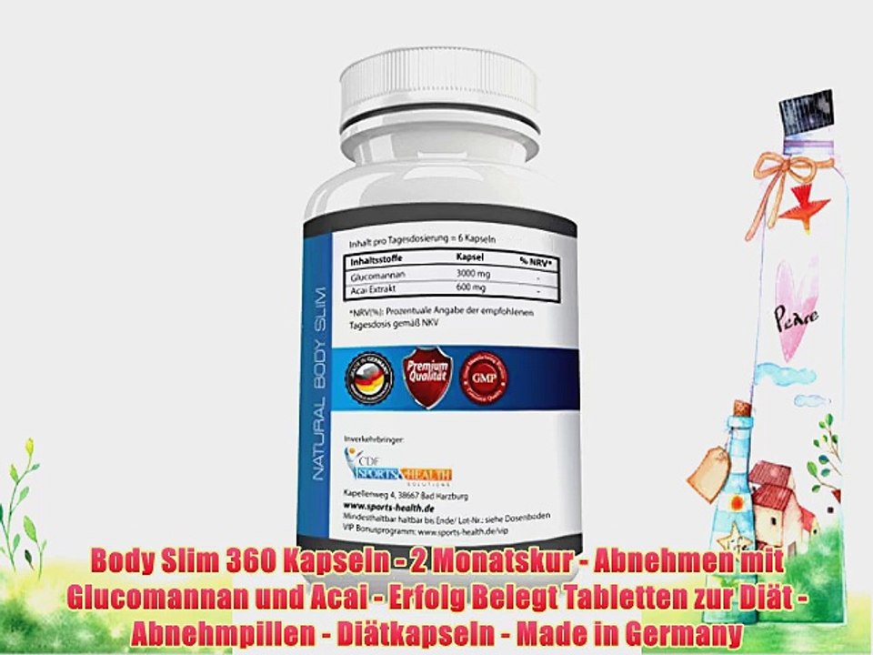 Body Slim 360 Kapseln - 2 Monatskur - Abnehmen mit Glucomannan und Acai - Erfolg Belegt Tabletten