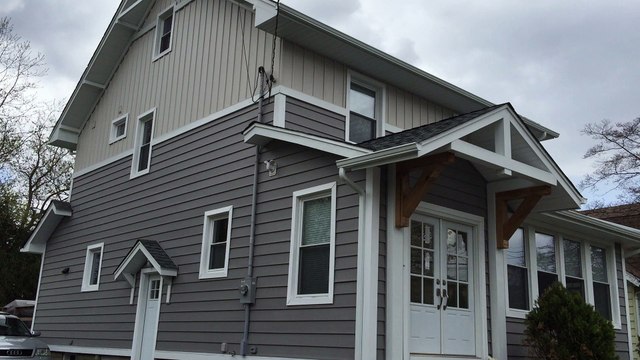 Union County Vinyl Siding Contractor 973 487 3704-Springfield Cranford Carteret NJ-Beautiful Crane insulated foam backed panels- Alumium casing soffit and trimming-Roofing new replacement windows front entry porch portico designs and plans available