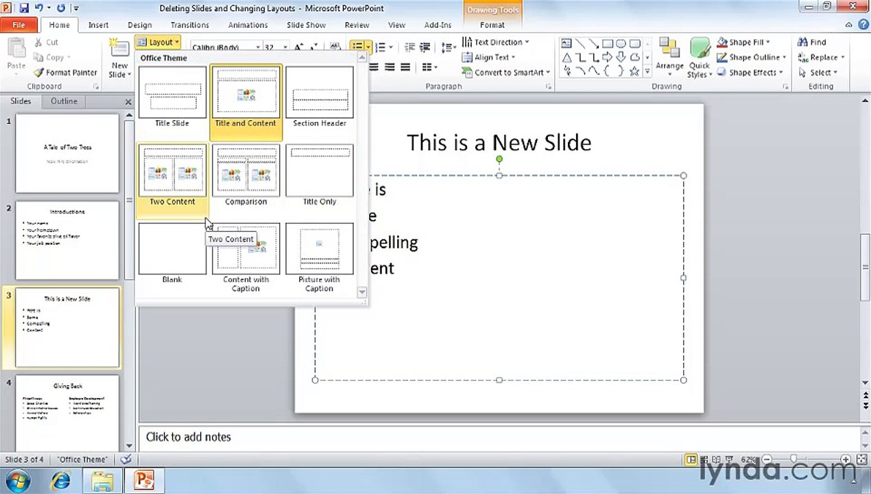 Powerpoint Deleting slides and changing layouts