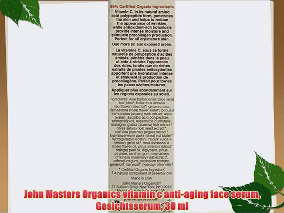 John Masters Organics vitamin c anti-aging face serum Gesichtsserum 30 ml