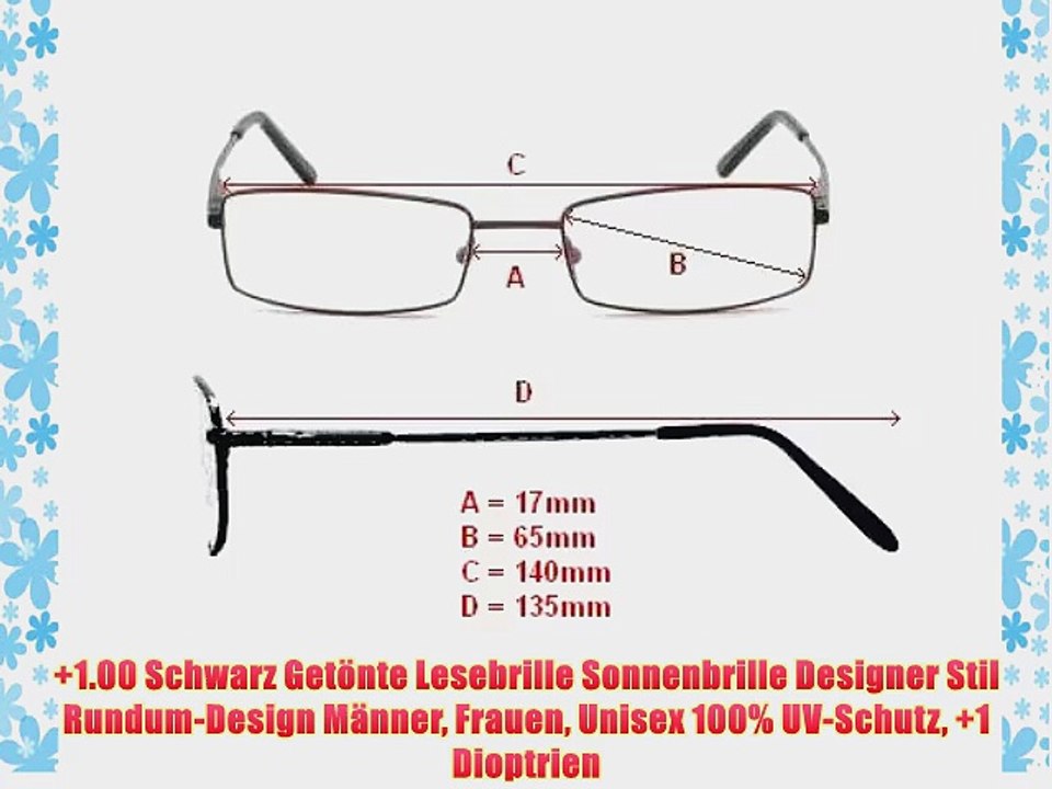 1.00 Schwarz Get?nte Lesebrille Sonnenbrille Designer Stil Rundum-Design M?nner Frauen Unisex