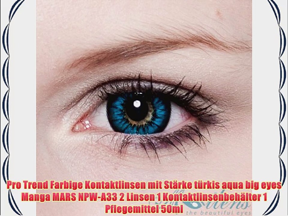 Pro Trend Farbige Kontaktlinsen mit St?rke t?rkis aqua big eyes Manga MARS NPW-A33 2 Linsen