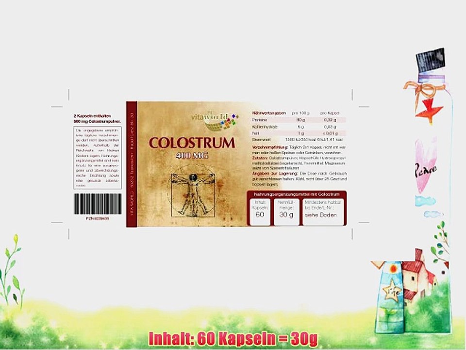 Vita World Colostrum 400mg 28 % IgG 60 Kapseln Apotheken Herstellung Erstmilch von bayerischen