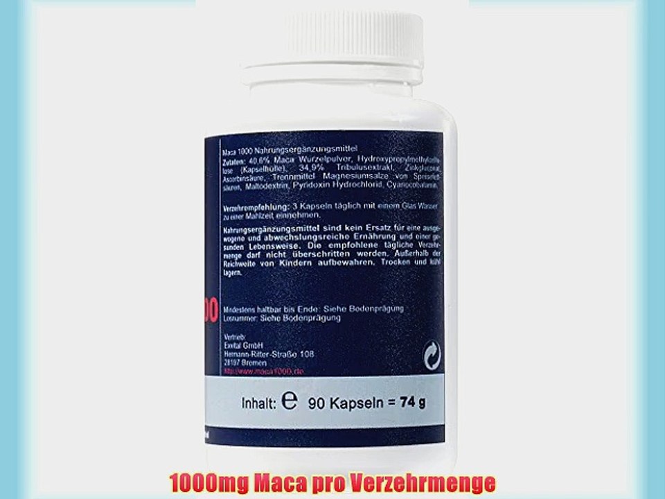 Maca 1000 plus Tribulus 1 Dose (90 Kapseln) nat?rliches Anabolika