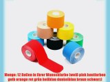 12 Rollen Kinesiologie Tape 5 m x 50 cm in 11 Farben Farbe:bunt