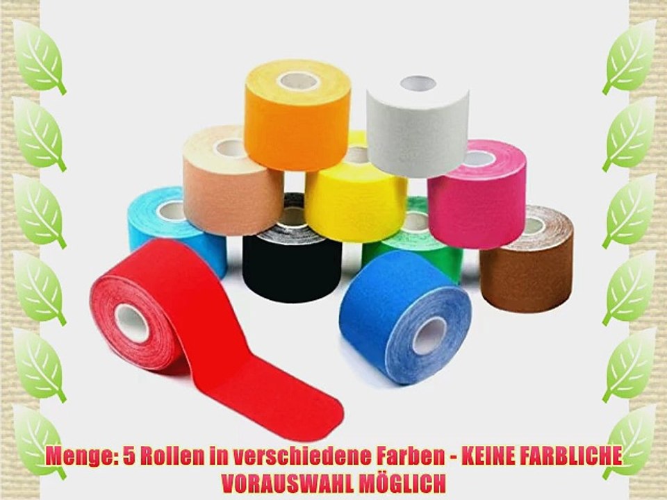 5 Rollen Kinesiologie Tape 5 m x 50 cm in 11 Farben Farbe:bunt