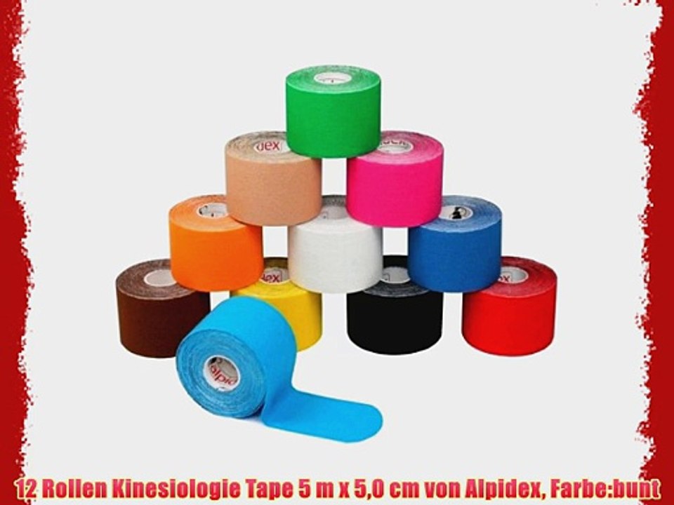 12 Rollen Kinesiologie Tape 5 m x 50 cm von Alpidex Farbe:bunt