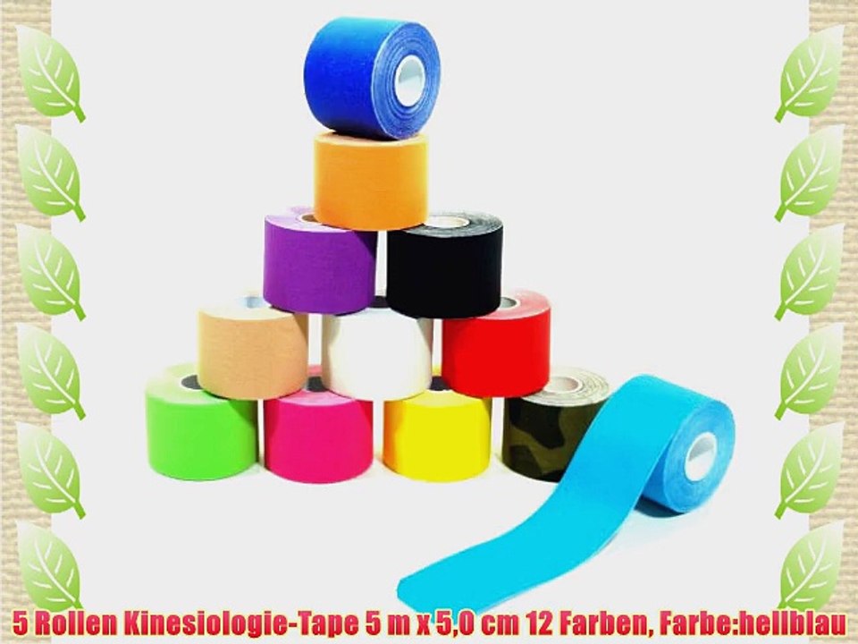 5 Rollen Kinesiologie-Tape 5 m x 50 cm 12 Farben Farbe:hellblau