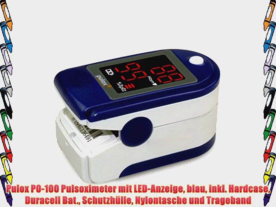 Pulox PO-100 Pulsoximeter mit LED-Anzeige blau inkl. Hardcase Duracell Bat. Schutzh?lle Nylontasche