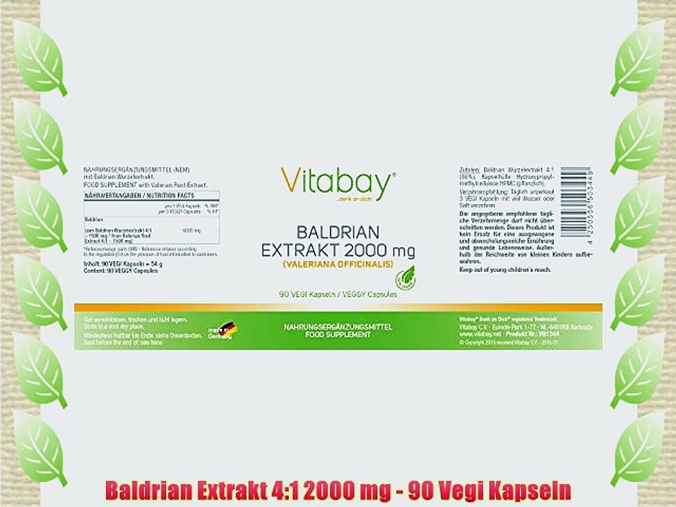 Baldrian Extrakt 4:1 2000 mg - 90 Vegi Kapseln