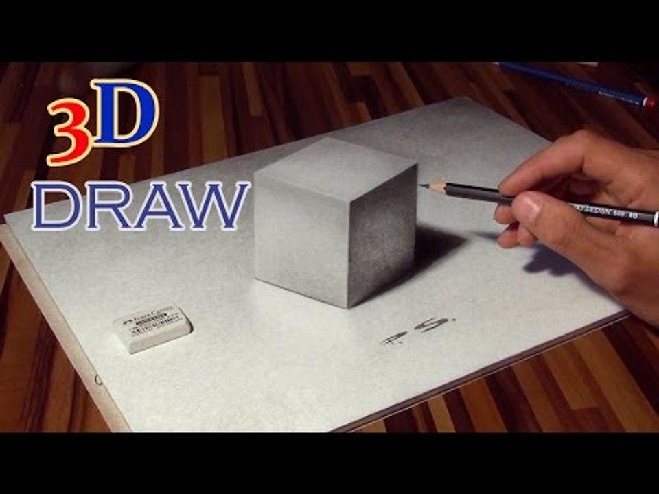 Drawing of a CUBE in 3D ! optical illusion (ana...
