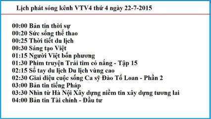 Lịch phát sóng kênh VTV4 thứ 4 ngày 22-7-2015