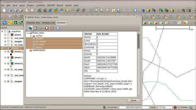 Vector topology cleaning with QGIS and GRASS
