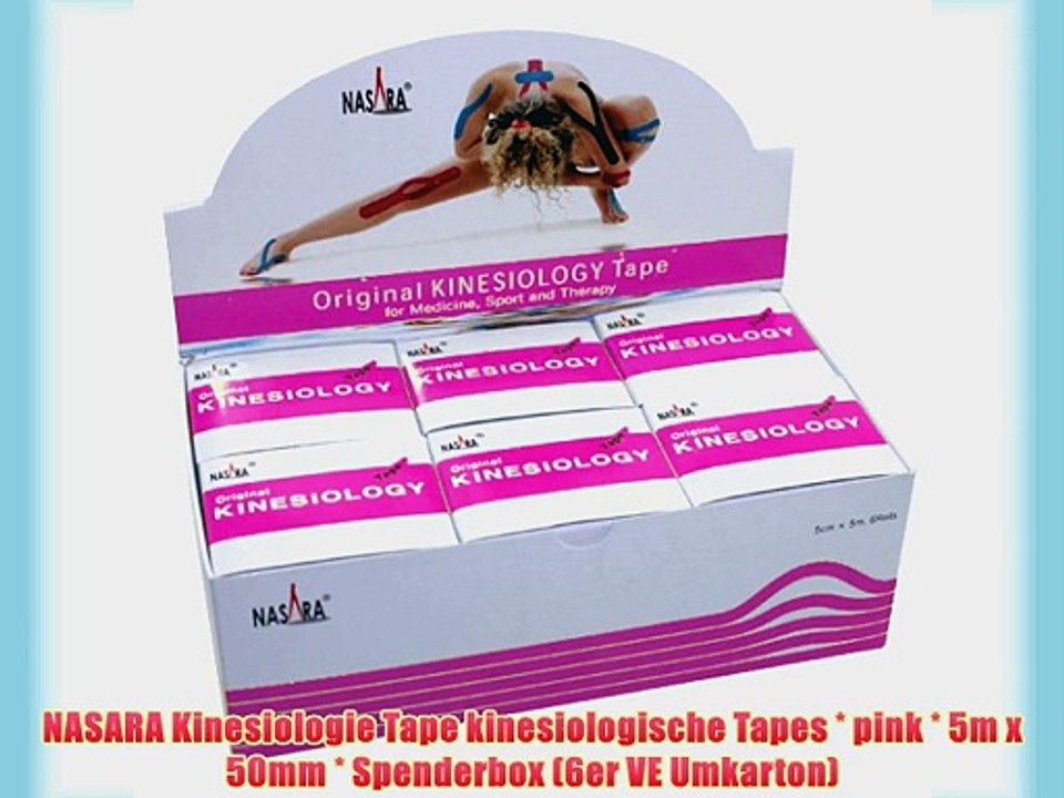 NASARA Kinesiologie Tape kinesiologische Tapes * pink * 5m x 50mm * Spenderbox (6er VE Umkarton)