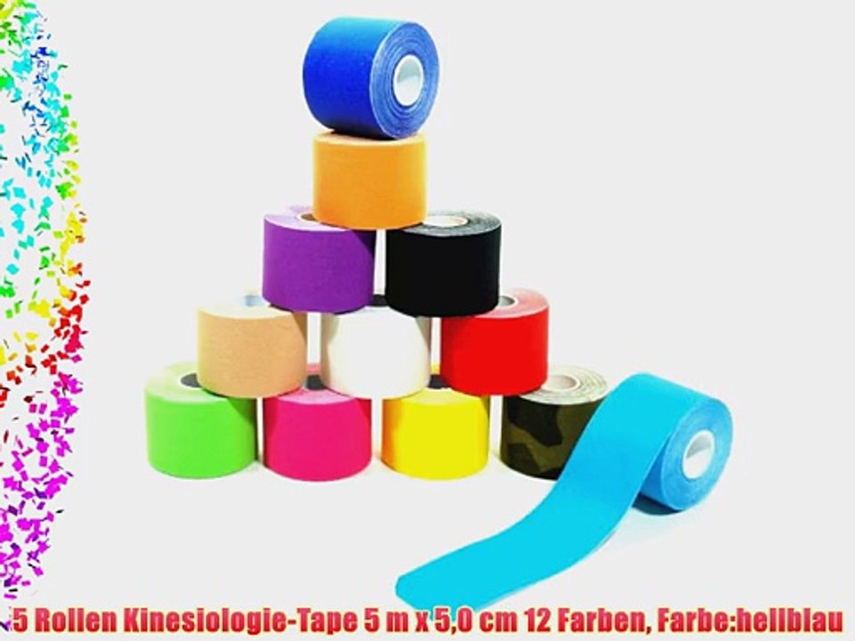 5 Rollen Kinesiologie-Tape 5 m x 50 cm 12 Farben Farbe:hellblau