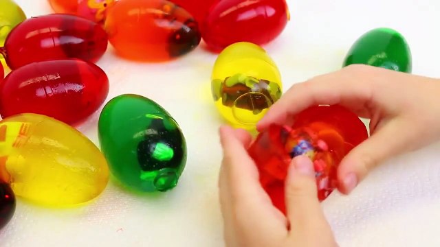 Jell O SURPRISE EGGS with Surprise Toys Legos, Frozen Figures, Shopkins, Minions, Cars