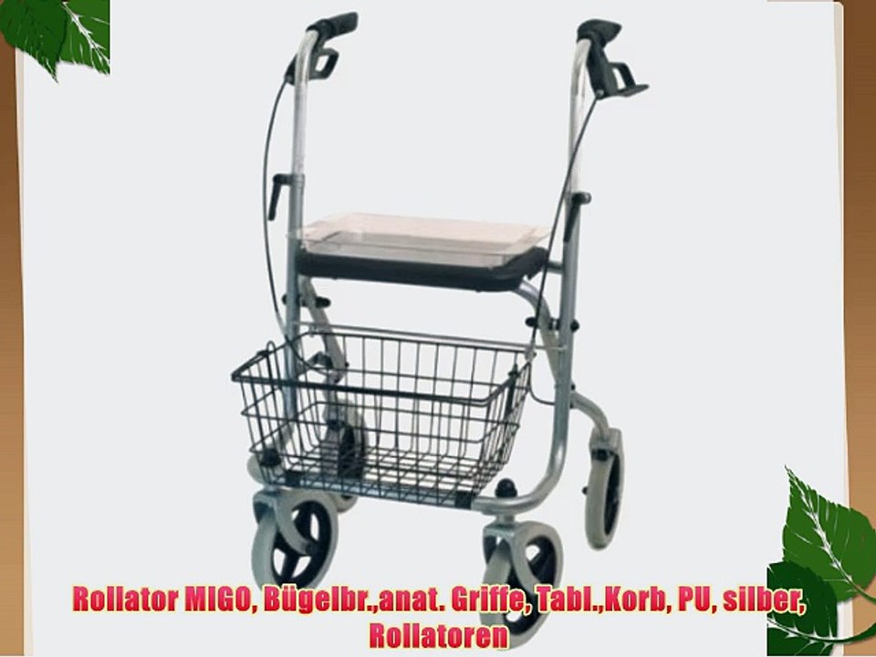 Rollator MIGO B?gelbr.anat. Griffe Tabl.Korb PU silber Rollatoren