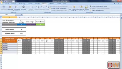 Feuille de Pointage Dynamique Sous Excel 2007