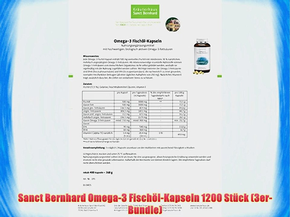 Sanct Bernhard Omega-3 Fisch?l-Kapseln 1200 St?ck (3er-Bundle)