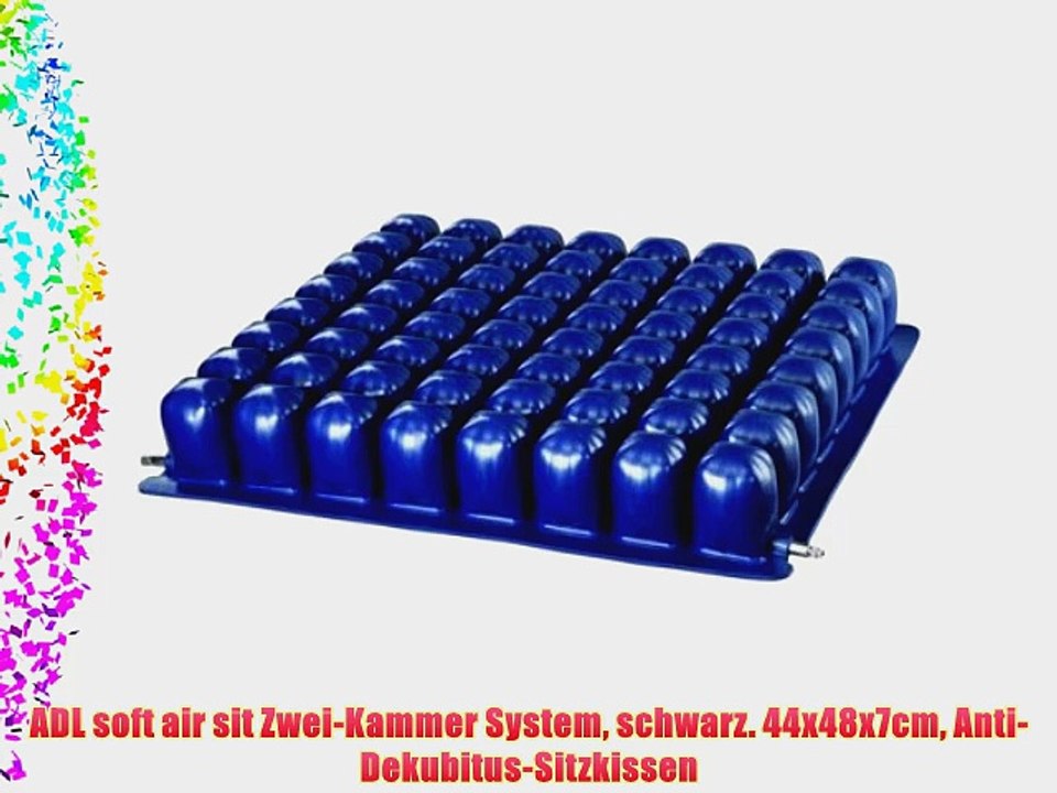 ADL soft air sit Zwei-Kammer System schwarz. 44x48x7cm Anti-Dekubitus-Sitzkissen