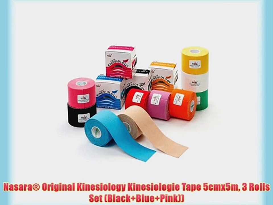 Nasara? Original Kinesiology Kinesiologie Tape 5cmx5m 3 Rolls Set (Black Blue Pink))