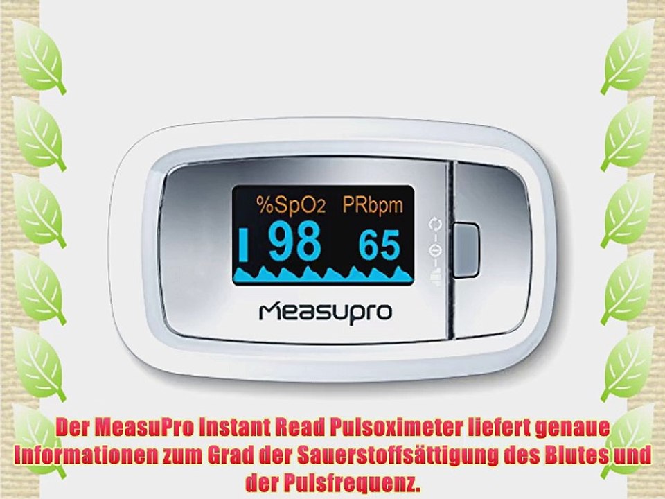 MeasuPro OX100 Instant Read Pulsoximeter drehbares OLED Display Monitor f?r Sauerstoff und