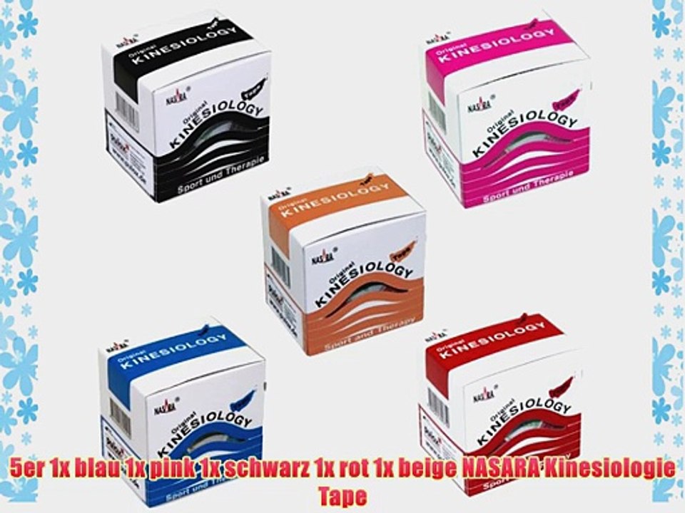 5er 1x blau 1x pink 1x schwarz 1x rot 1x beige NASARA Kinesiologie Tape