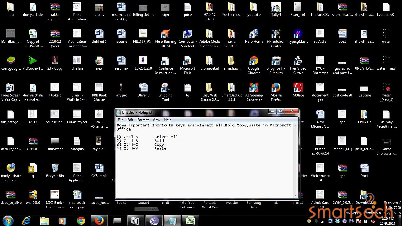 Some Important Shortcuts Keys Are Select All,bold,copy,paste In Microsoft Office 2007