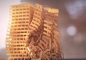Brick Towers Demolished in Dreamy Slow Motion
