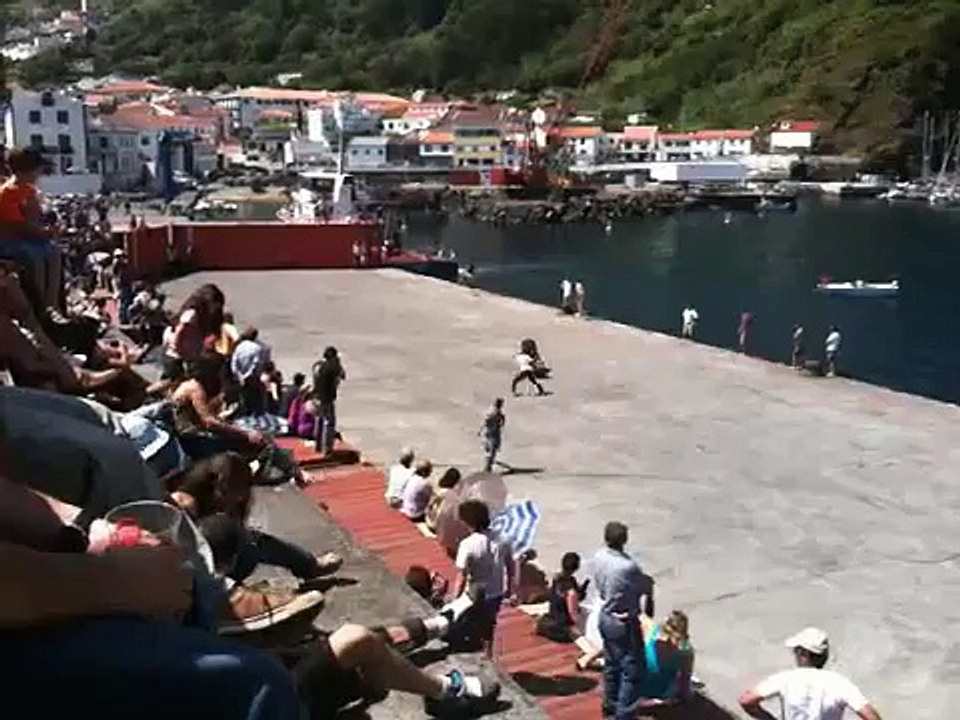 Tourada à Corda (São Jorge, Açores): TOURO CAI AO MAR