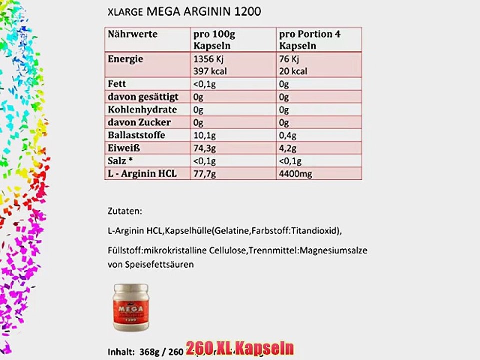XLarge Nutrition Arginin 1200 - 260 Kapseln Simplex Qualit?t