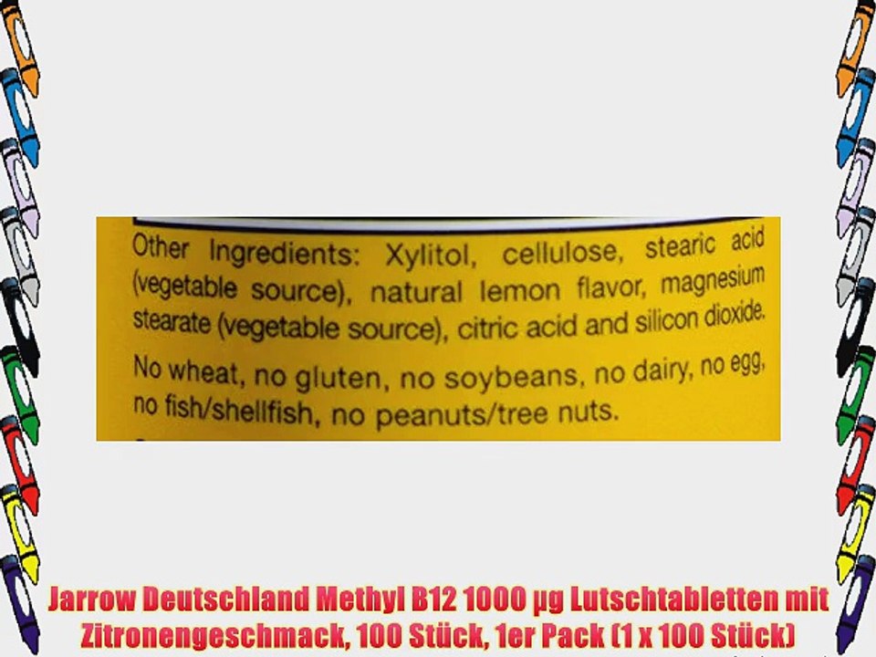 Jarrow Deutschland Methyl B12 1000 ?g Lutschtabletten mit Zitronengeschmack 100 St?ck 1er Pack