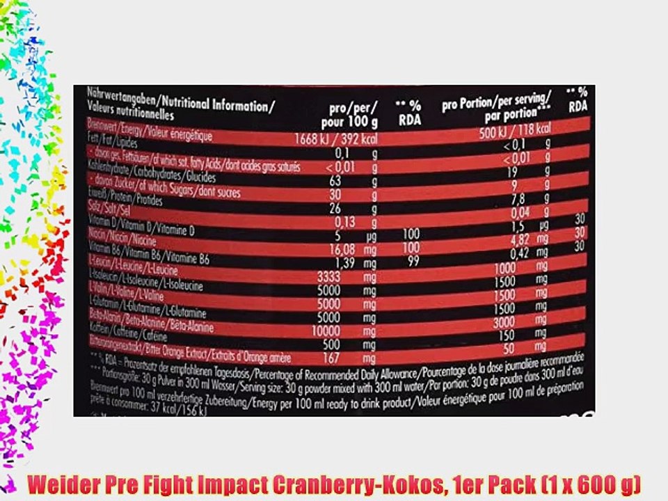 Weider Pre Fight Impact Cranberry-Kokos 1er Pack (1 x 600 g)