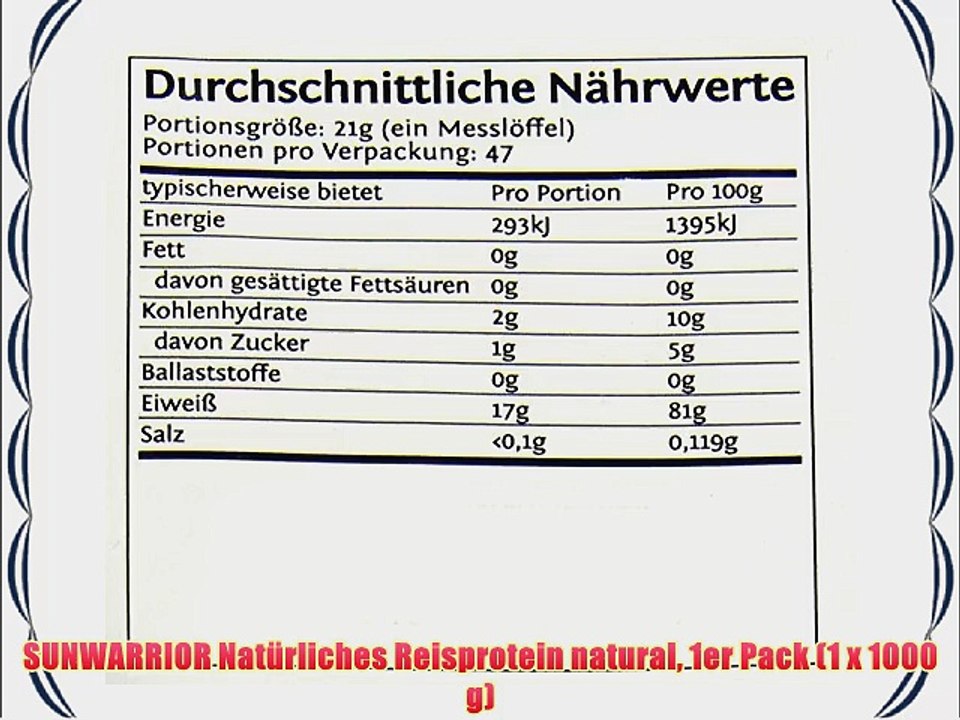 SUNWARRIOR Nat?rliches Reisprotein natural 1er Pack (1 x 1000 g)