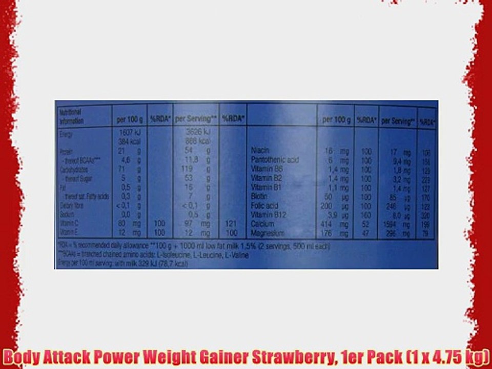 Body Attack Power Weight Gainer Strawberry 1er Pack (1 x 4.75 kg)