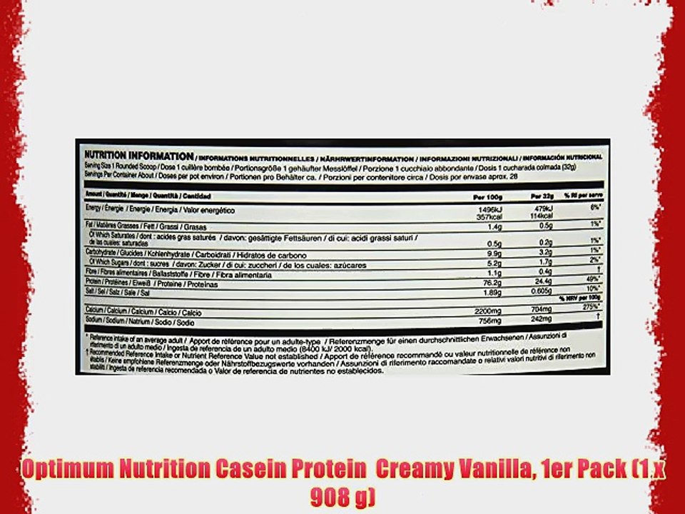 Optimum Nutrition Casein Protein  Creamy Vanilla 1er Pack (1 x 908 g)