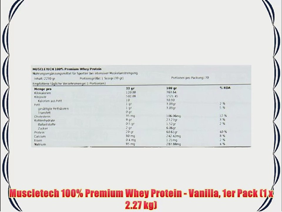 Muscletech 100% Premium Whey Protein - Vanilla 1er Pack (1 x 2.27 kg)