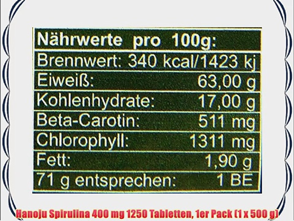 Hanoju Spirulina 400 mg 1250 Tabletten 1er Pack (1 x 500 g)