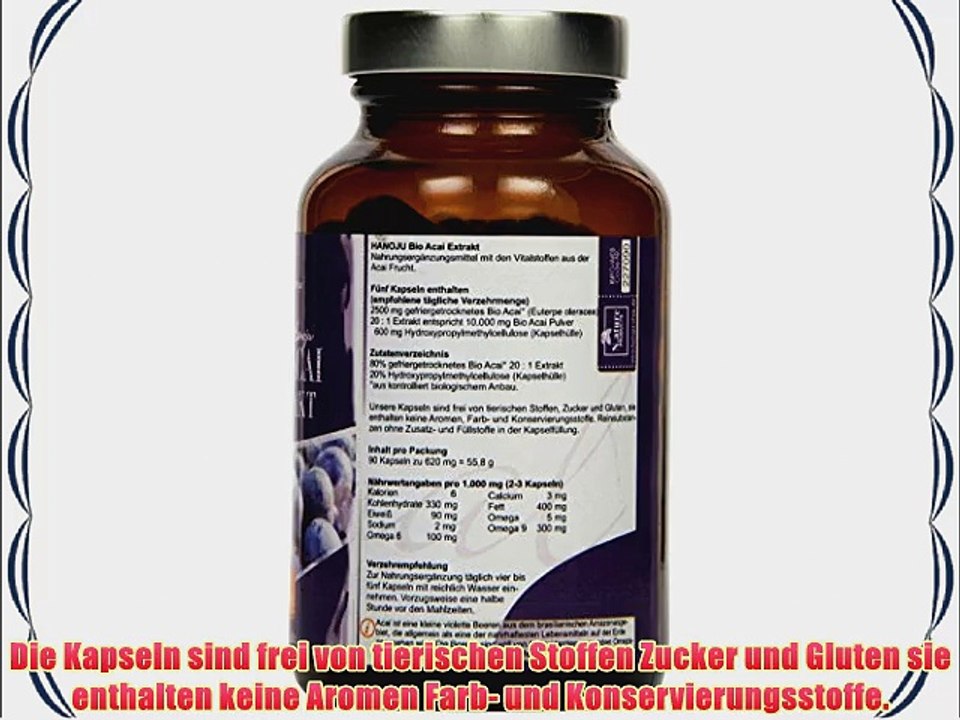 Hanoju Acai Extrakt 90 Kapseln Bio-zertifiziert 1er Pack (1 x 54 g)