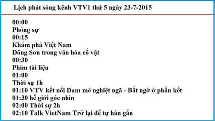 Lịch phát sóng kênh VTV1 thứ 5 ngày 23-7-2015
